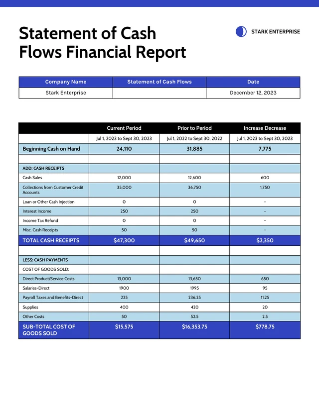 Statement of Cash Flows Financial Report - Página 1