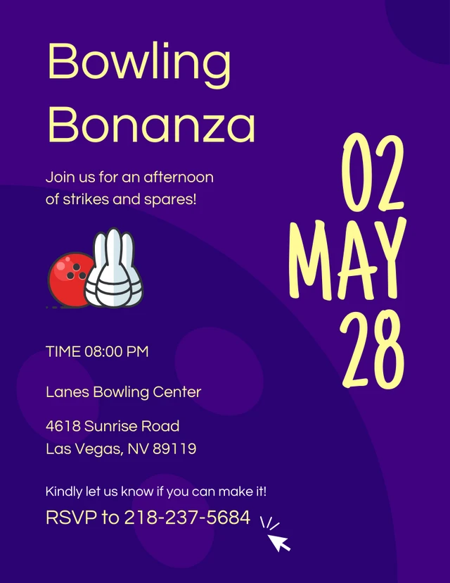 Modèle d'invitation au bowling jaune violet