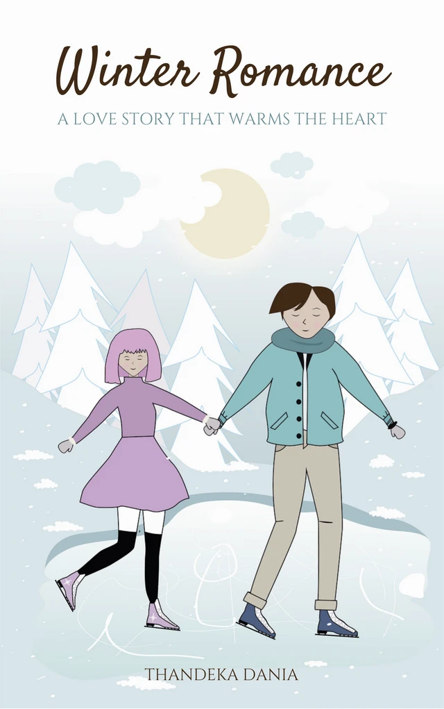 Modèle de couverture de livre de Noël d'illustration de couple mignon blanc et bleu clair