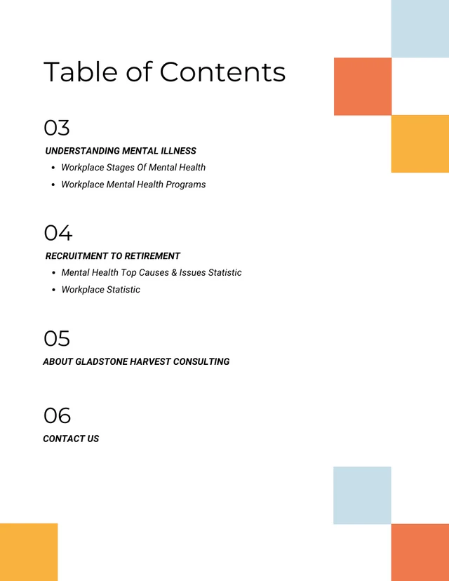 Modèle de table des matières de livre blanc moderne et simple