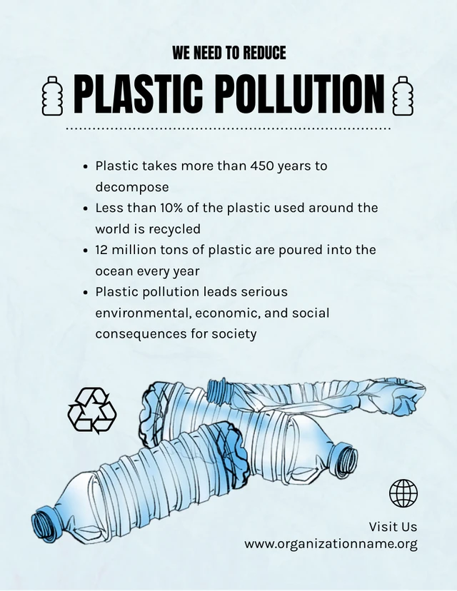 Hellblaue einfache Textur-Plakatvorlage für Recycling von Plastikverschmutzung