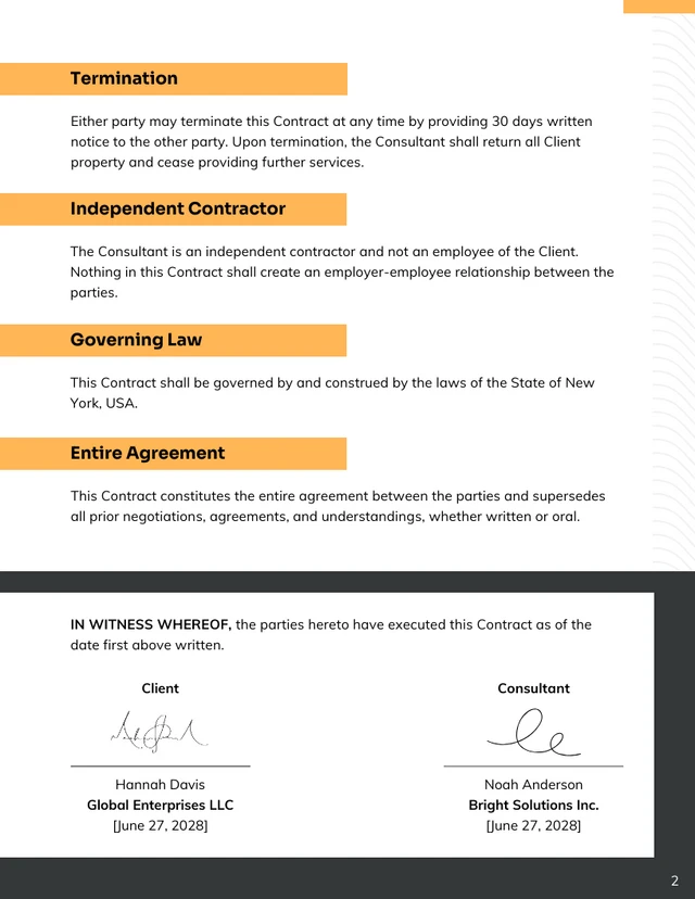 Business Consultant Contract Template - page 2