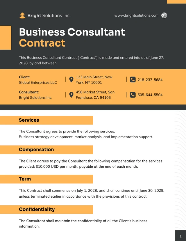 Business Consultant Contract Template - Seite 1