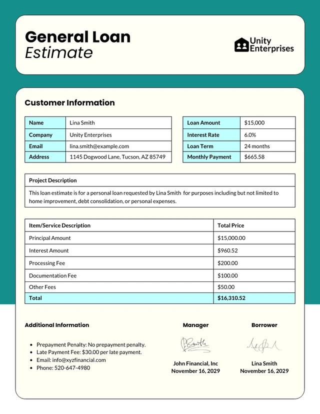 General Loan Estimate Template