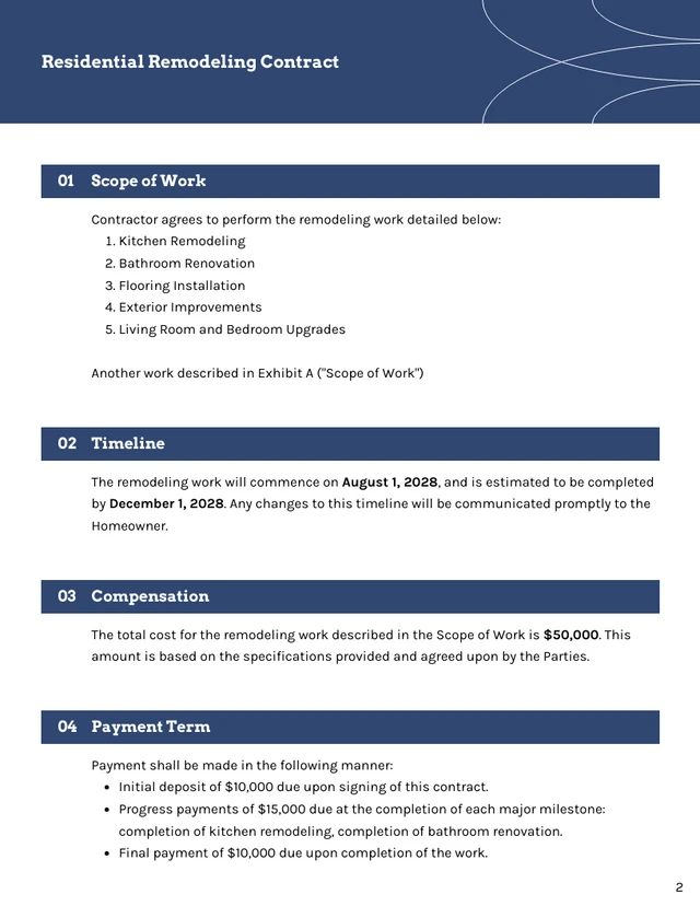 Residential Remodeling Contract Template - Seite 2