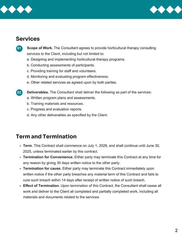 Horticultural Therapy Consultant Contract Template - page 2