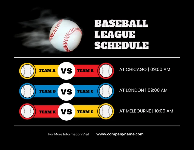 Black Simple Baseball League Schedule Template