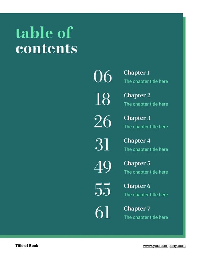 Modèle de table des matières du livre vert