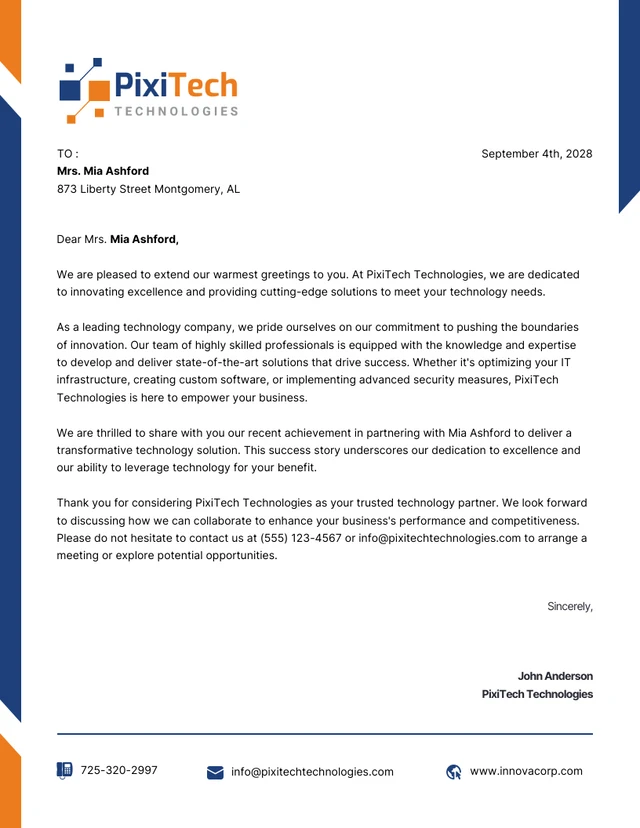 Orange Blue Modern Company Letterhead Template