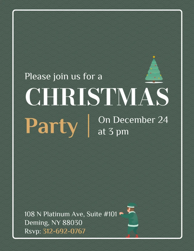 Elegant Gold &amp; Green Christmas Party Invite Template
