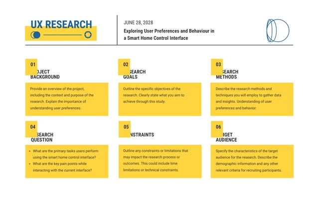 Einfache gelbe UX-Forschungsplanvorlage