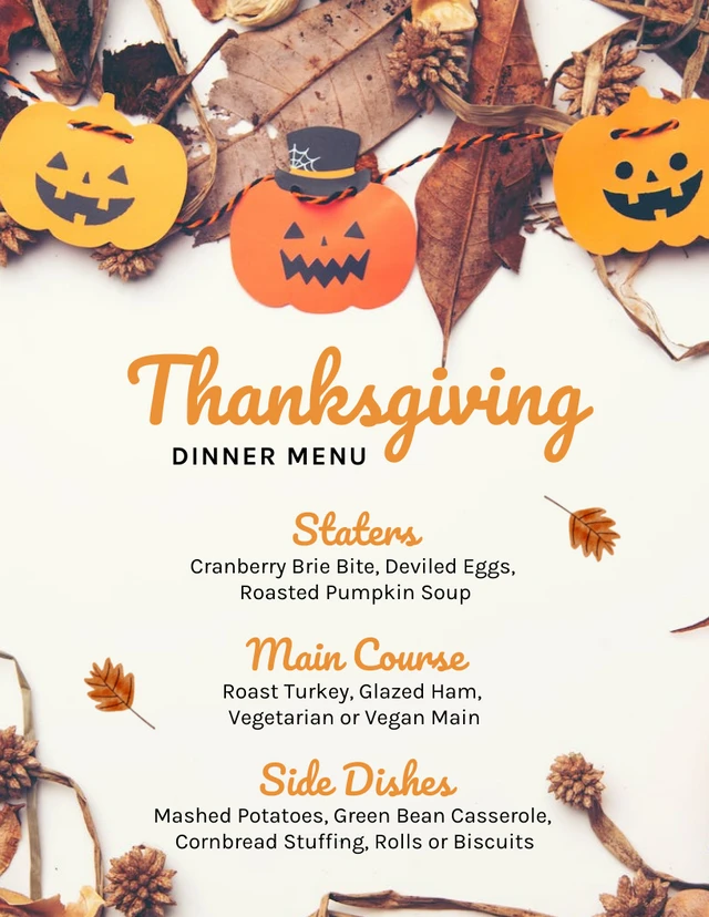 Beige Simple Illustration Thanksgiving Dinner Menu Menu Template