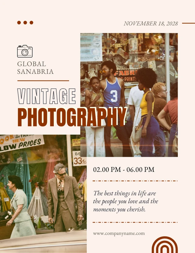 Cremefarbene und braune Retro-Vintage-Fotografie-Poster-Vorlage