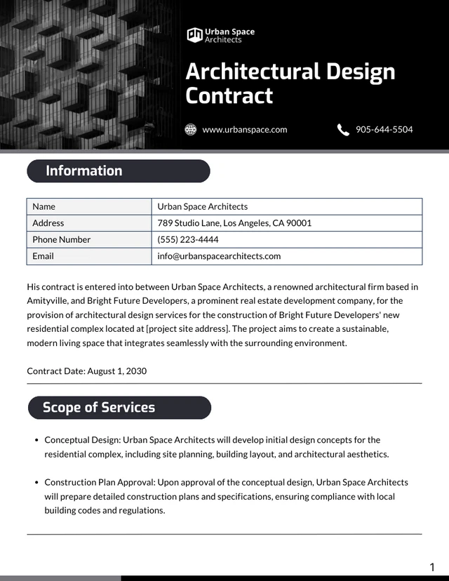 Architectural Design Contract Template - Página 1