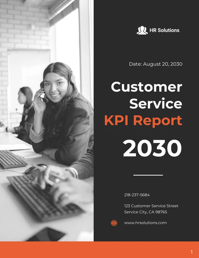 Simple Black and Orange Customer Service KPI Reports - Page 1