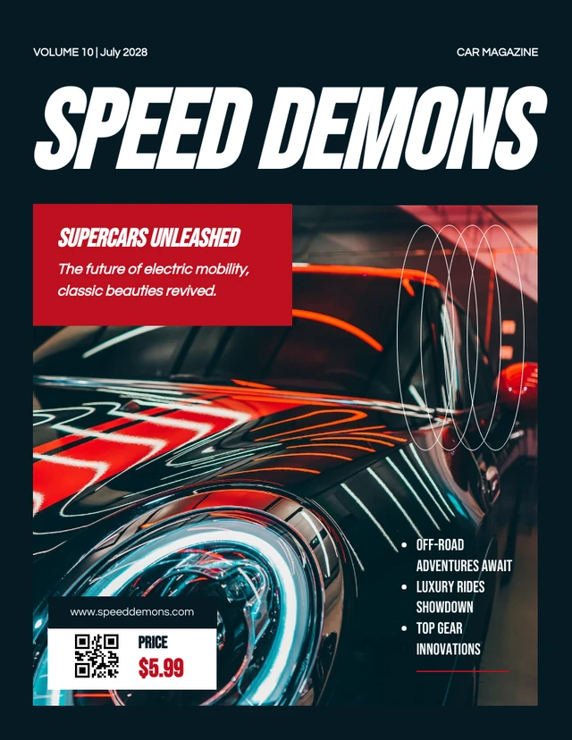Modern Red and Black Car Magazine Cover Template