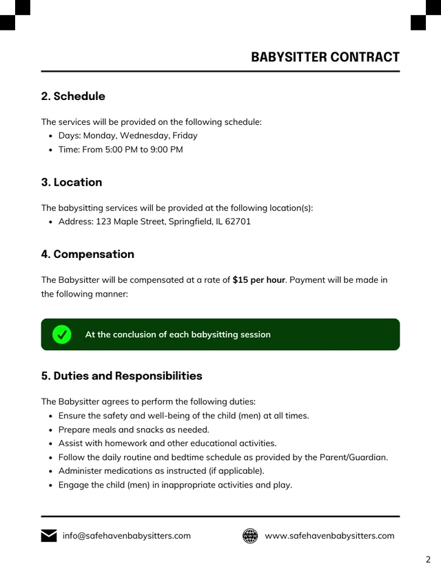 Babysitter Contract Template - Seite 2