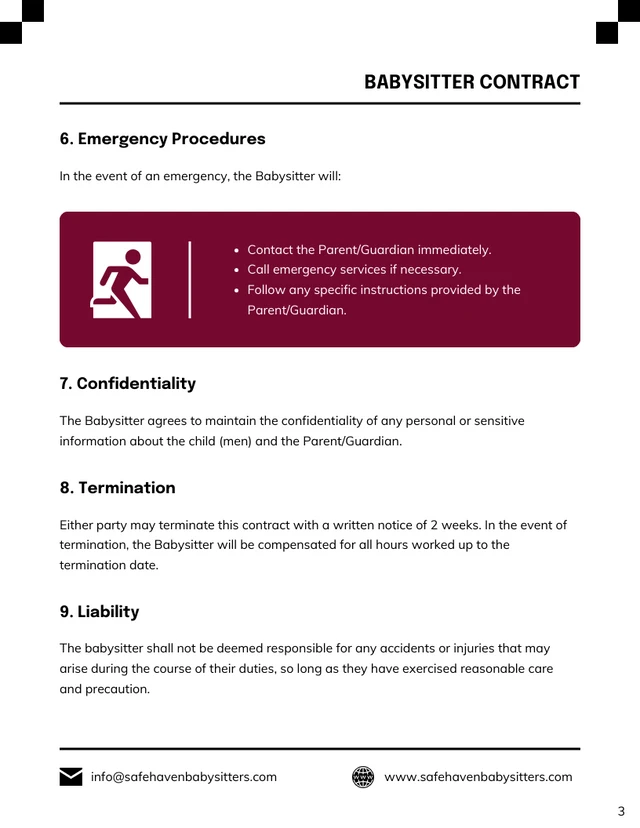 Babysitter Contract Template - page 3