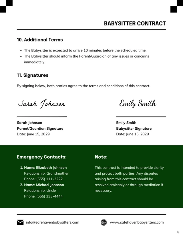 Babysitter Contract Template - page 4