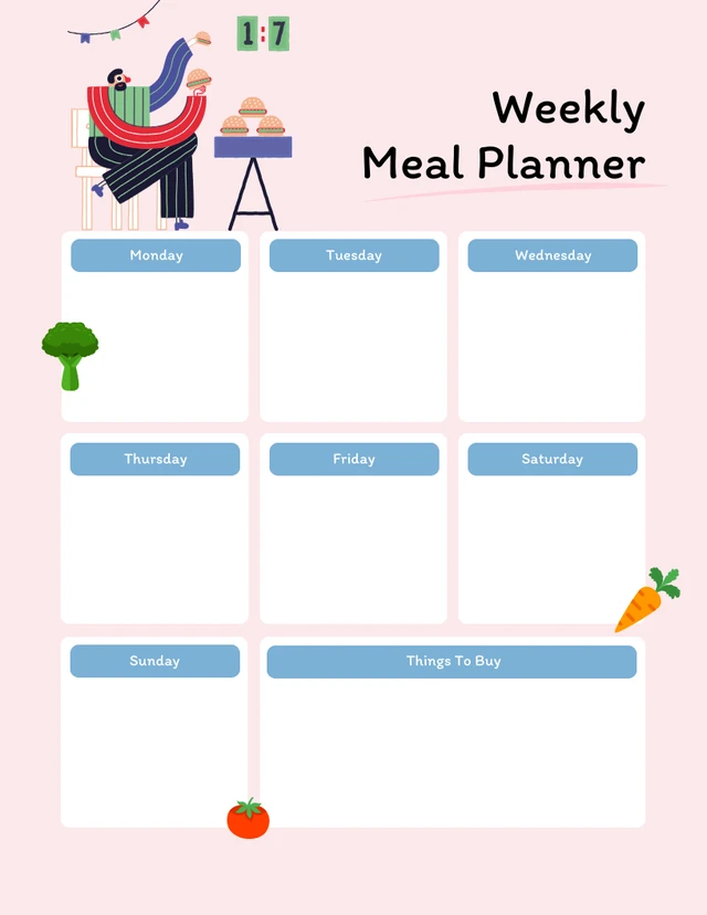 Modèle de planificateur de repas illustration rose clair et coloré