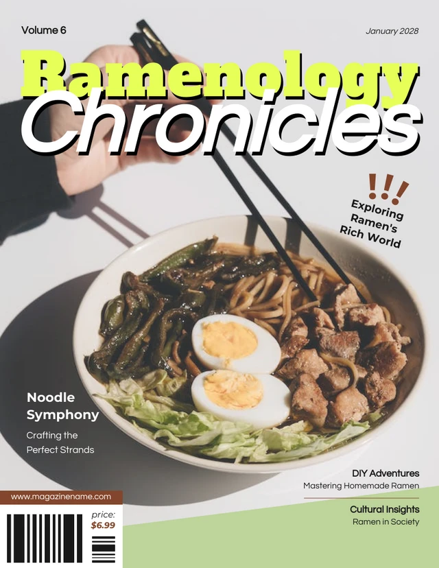 Modèle de couverture de magazine alimentaire Ramen vert doux esthétique minimaliste
