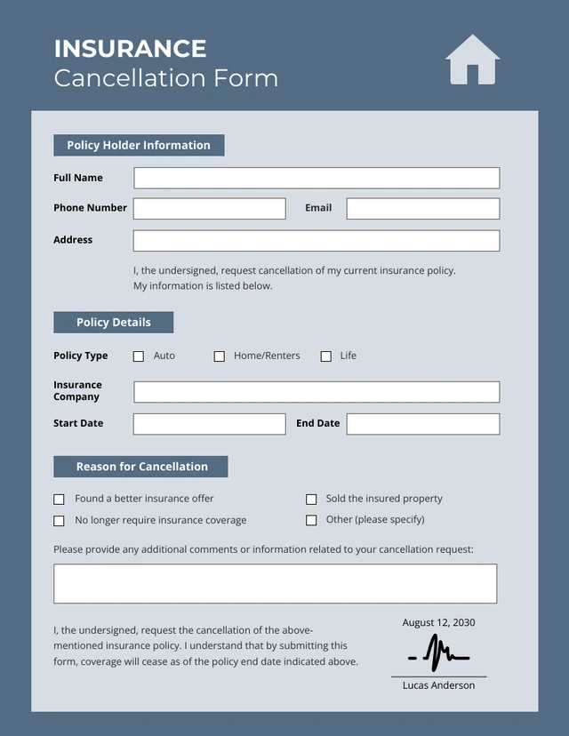 Simple Blue Insurance Forms Template