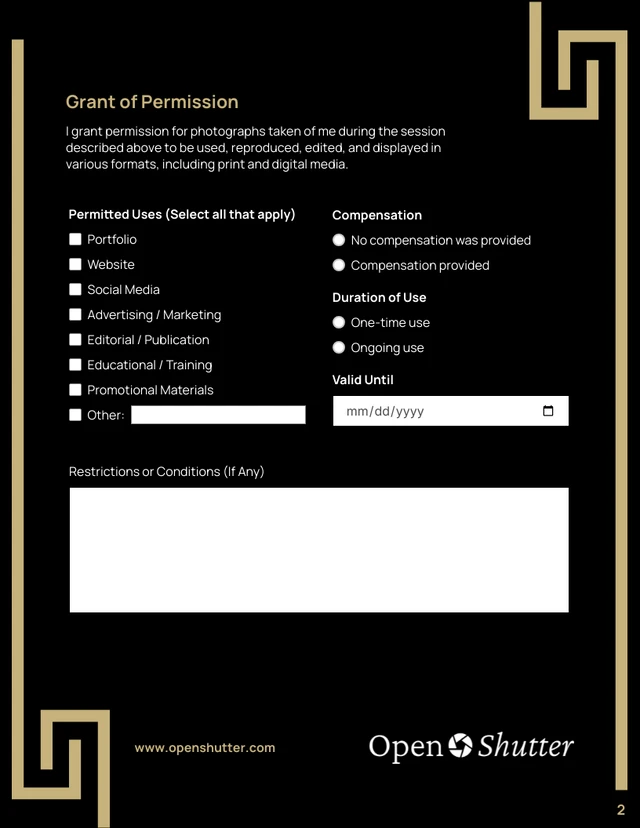 Photography Model Release Form Template - Page 2