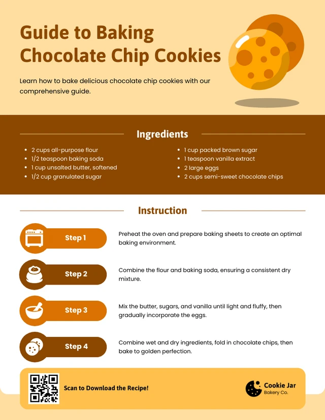 Guide de préparation de biscuits aux pépites de chocolat : modèle d'infographie de cuisine