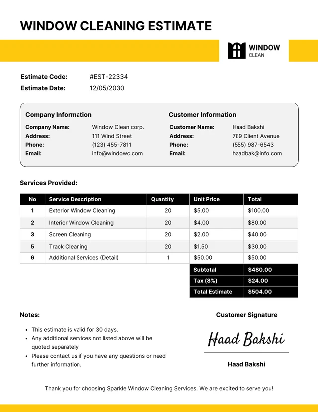 Window Cleaning Estimate Template