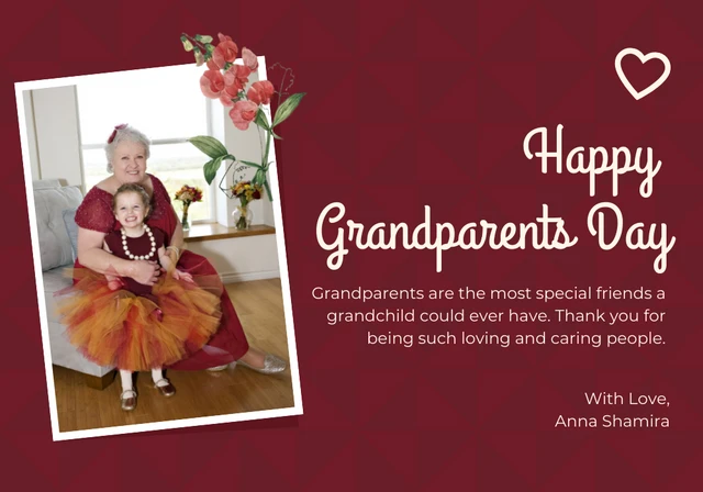 Modèle de carte de fête des grands-parents heureux géométrique moderne rouge