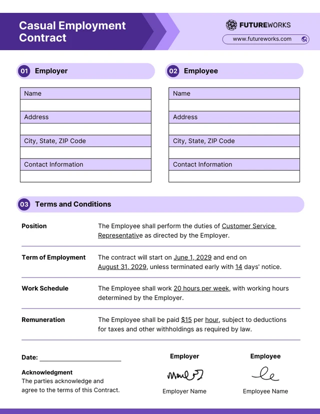 Modèle de contrat de travail occasionnel