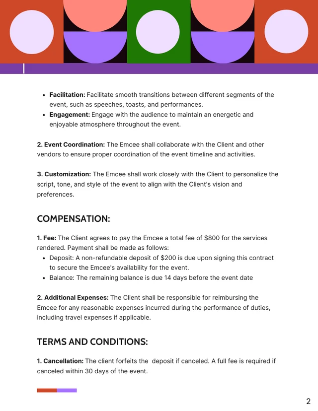 Wedding Emcee Contract Template - صفحة 2