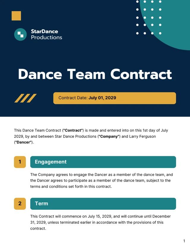 Dance Team Contract Template - Pagina 1