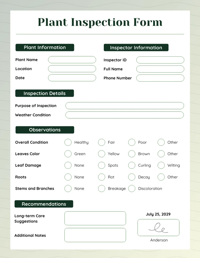 Soft Green Inspection Forms Template