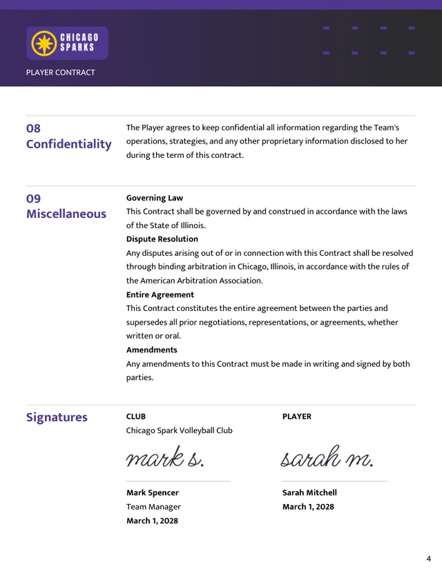 Volleyball Player Contract Template - page 4