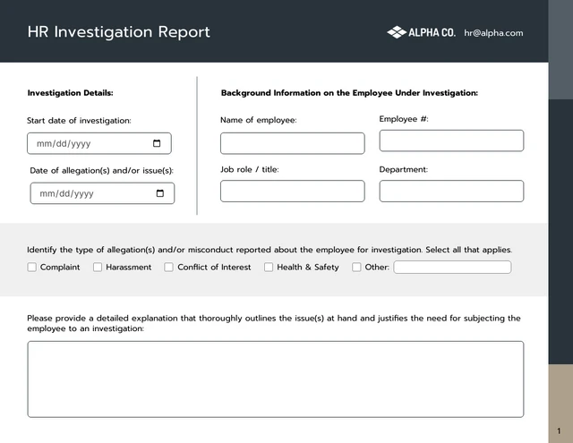 HR Investigation Report Template - Seite 1