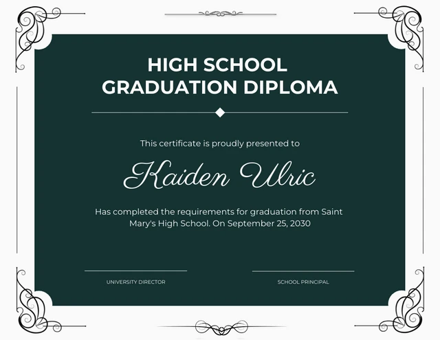 White And Dark Green Classic Ornament Diploma Certificate Template