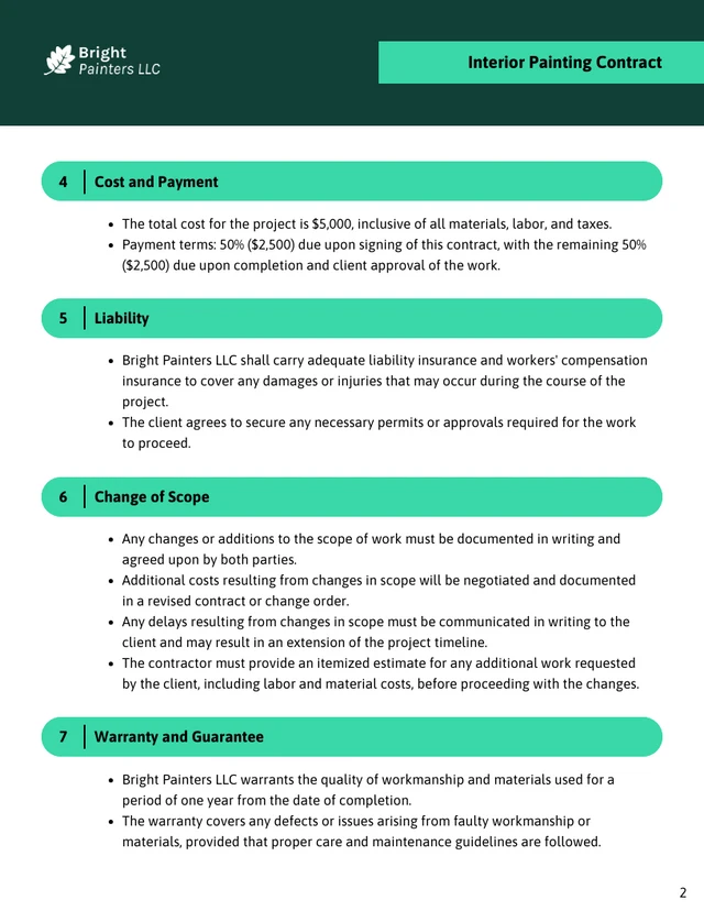 Interior Painting Contract Template - Pagina 2