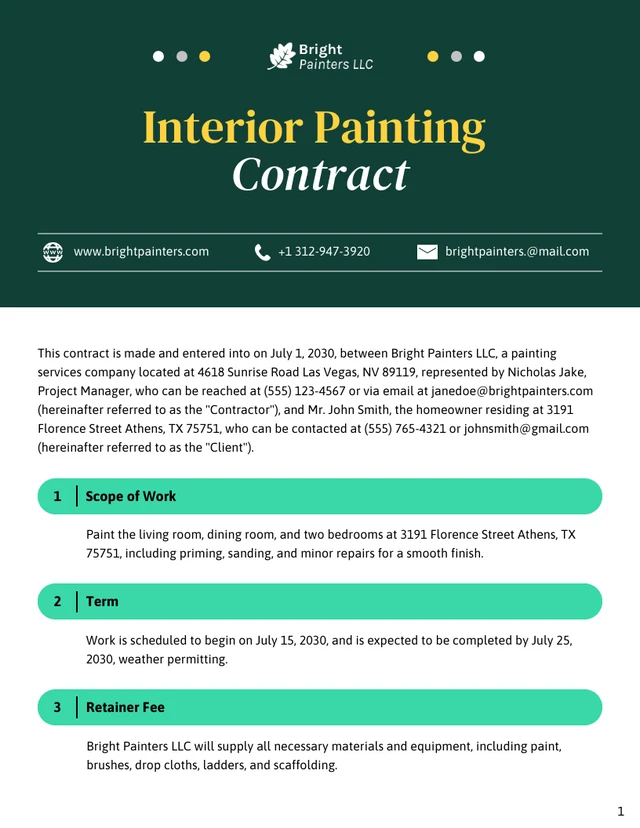 Interior Painting Contract Template - صفحة 1