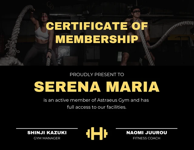 Black Minimalist Gym Membership Certificates Template