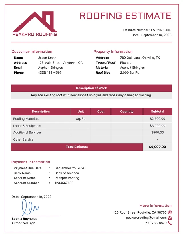 Free Roof Estimate Templates - Venngage