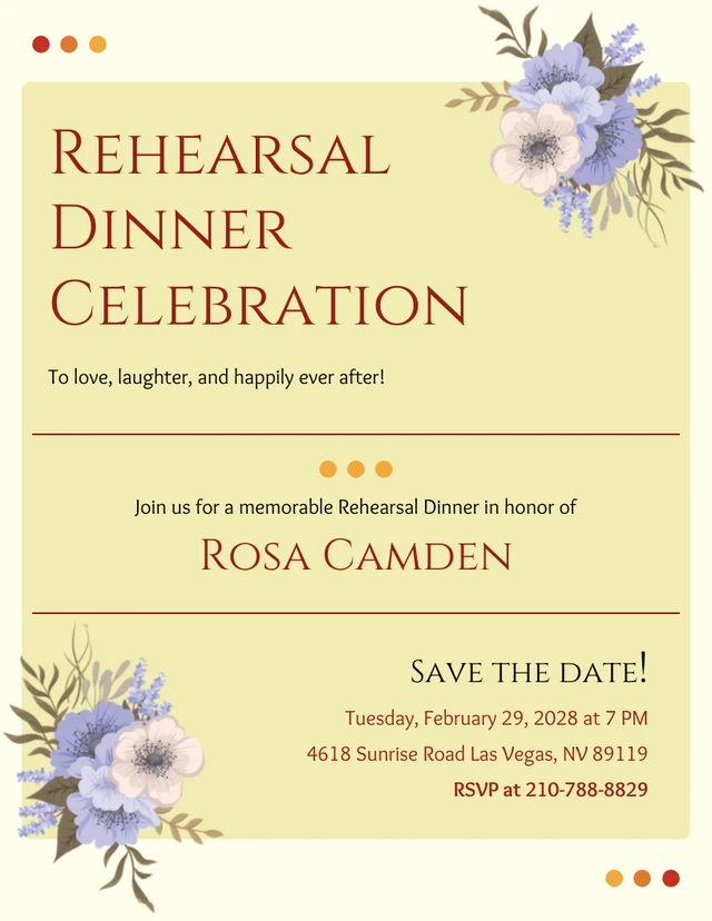 Simple Yellow And Brown Rehearsal Dinner Invitation Template