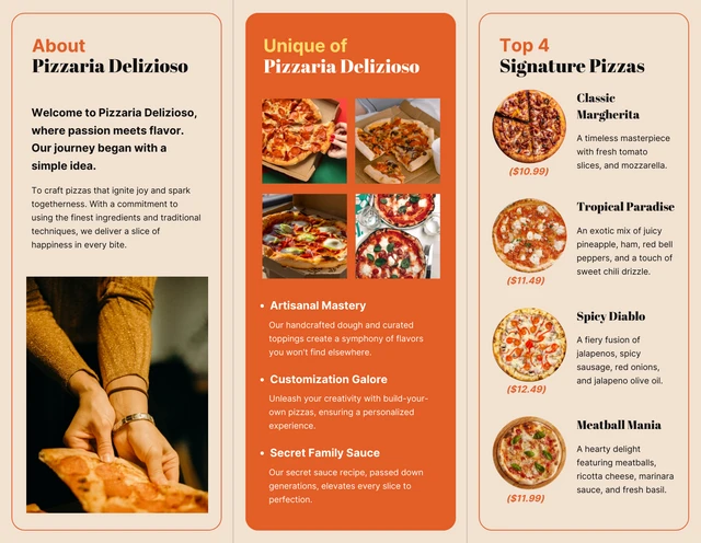 Orange Vintage Pizza Food Trifold Brochure - Página 2