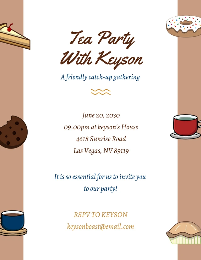 White And Brown Modern Classic Illustration Coockies Tea Party Invitation Template