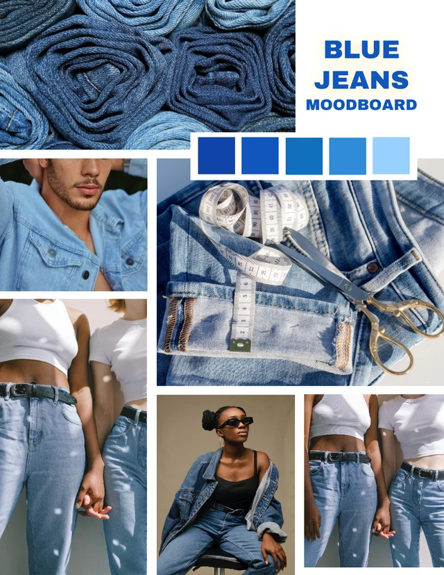White And Blue Minimalist Jeans Moodboard Cool Photo Collages Template