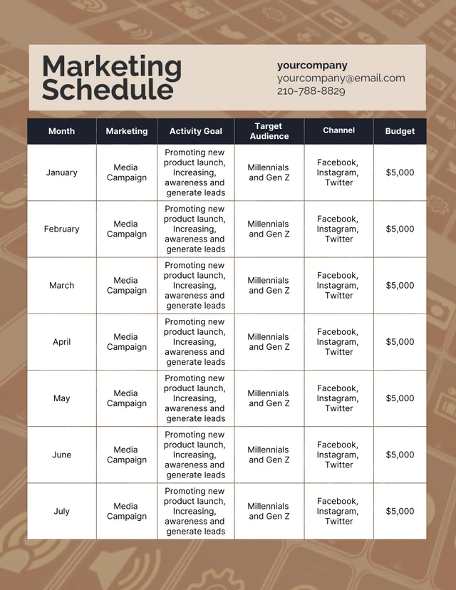 Brown Simple Marketing Schedule Template