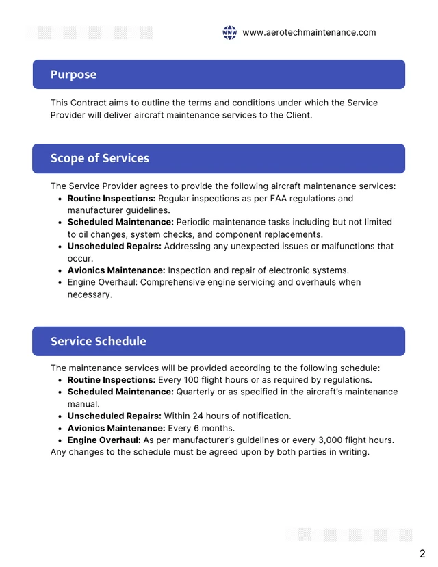 Aircraft Maintenance Contract Template - Page 2