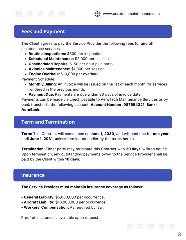 Aircraft Maintenance Contract Template - page 3