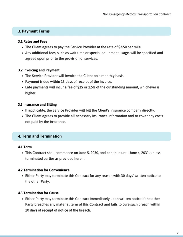 Non Emergency Medical Transportation Contract Template - Page 3