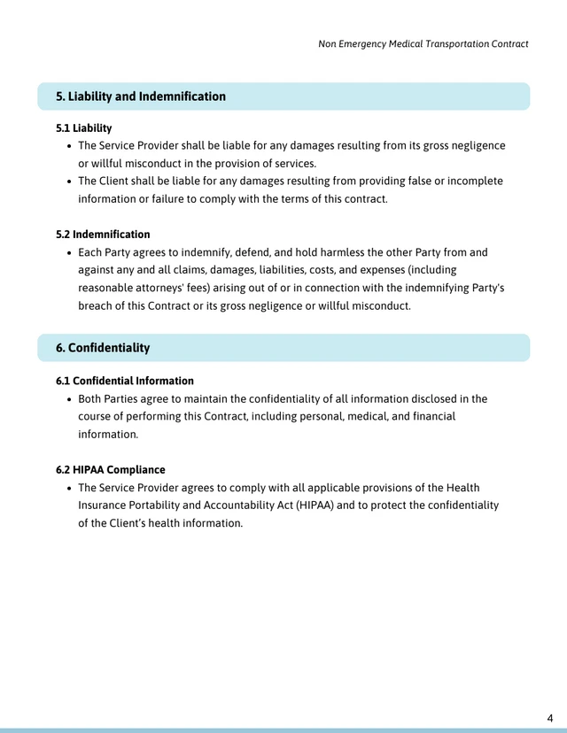 Non Emergency Medical Transportation Contract Template - page 4